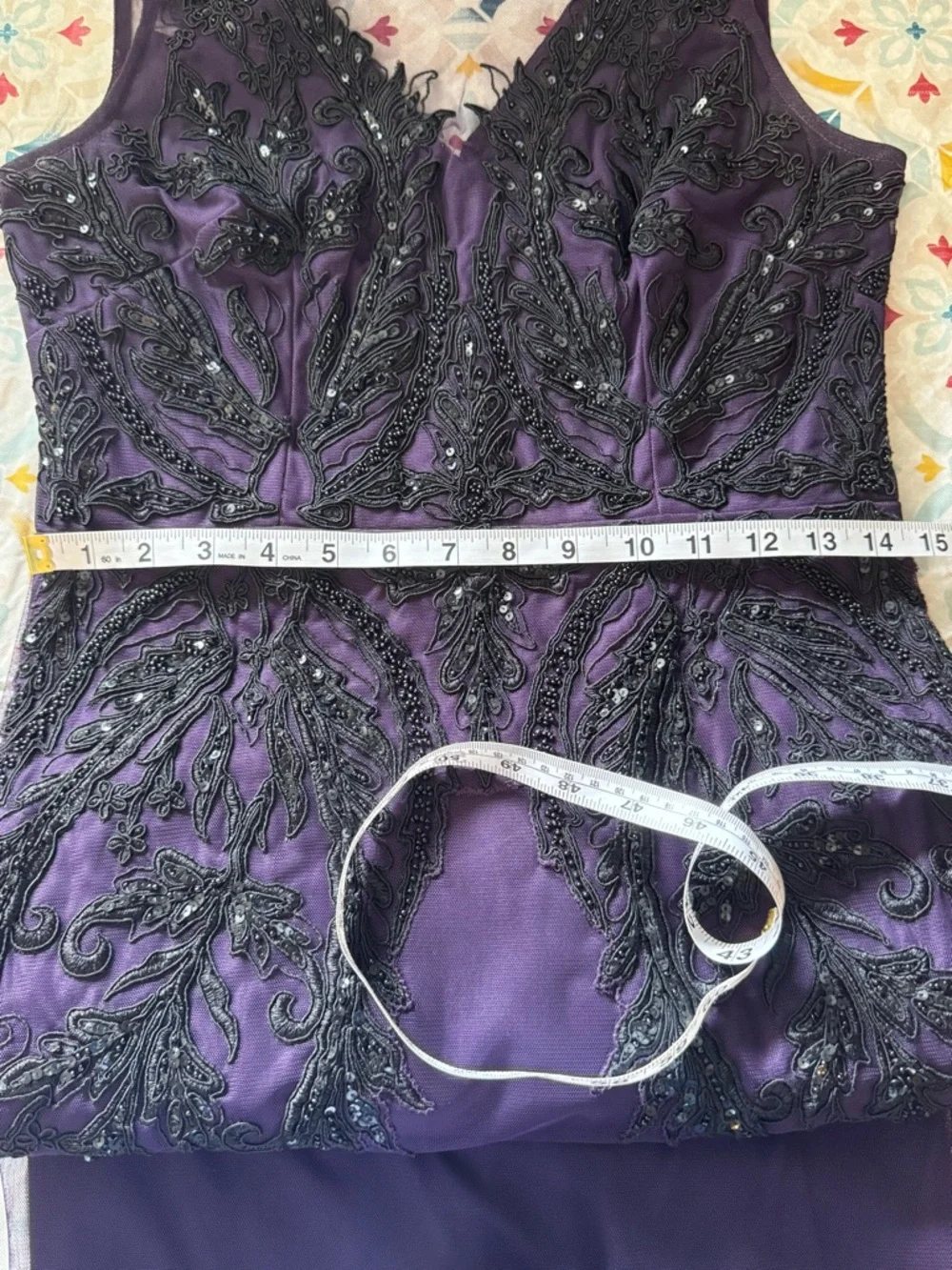 Adrianna Papell Embellished Illusion Neck Maxi in Plum and Black - Picture 8 of 11